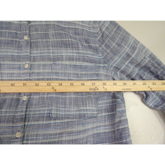 Merona Denim Blue Henley Striped Boyfriend Shirt Tunic Cotton Blouse | Large‎ - Picture 5 of 8